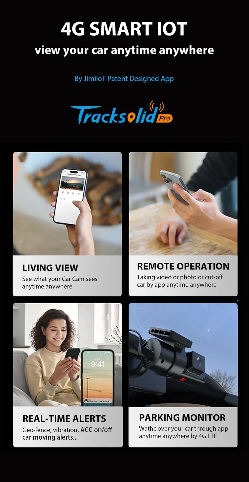 Jimilot JC181 Mini Dual Dash Cam 4G DVR WiFi USB 1080P GPS Event Video G-Sensor Fuel Cutoff Rotatable Car Camera 64GB ADAS