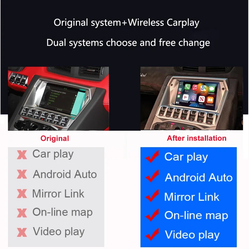 For Lamborghini Aventador 2012-2019 Car for DVD Player Wireless Carplay Android Auto Mirror Link Radio AirPlay Functions