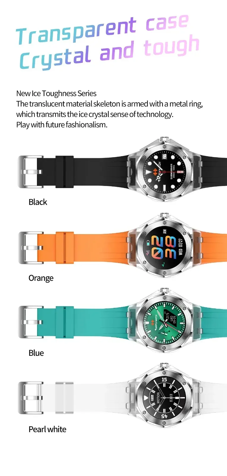 Best Quality 3ATM Waterproof Smart Watch Sleep Tracker QC F17 TK19 TFT Crystal Transparent Silica Gel Material Call Reminder