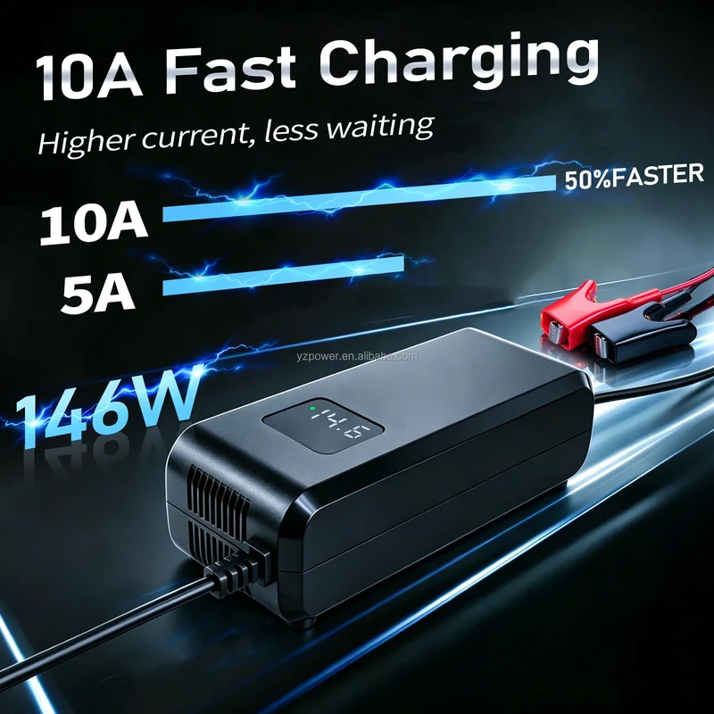 14.6V 10A LiFePO4 Battery Charger Crocodile Clips DC Power Supply Adapter for 12V Lithium Iron Phosphate Batteries