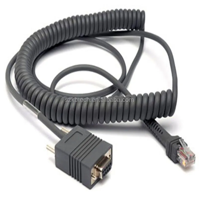 12ft 5M CBA-R03-C12PAR Coiled Retractable RJ45 RS232 Cable TPE/PVC Tinned Copper Conductor 18-Month Warranty for Symbol LS2208
