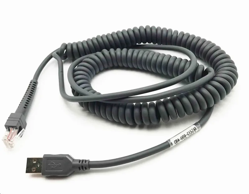 12ft 5M CBA-R03-C12PAR Coiled Retractable RJ45 RS232 Cable TPE/PVC Tinned Copper Conductor 18-Month Warranty for Symbol LS2208