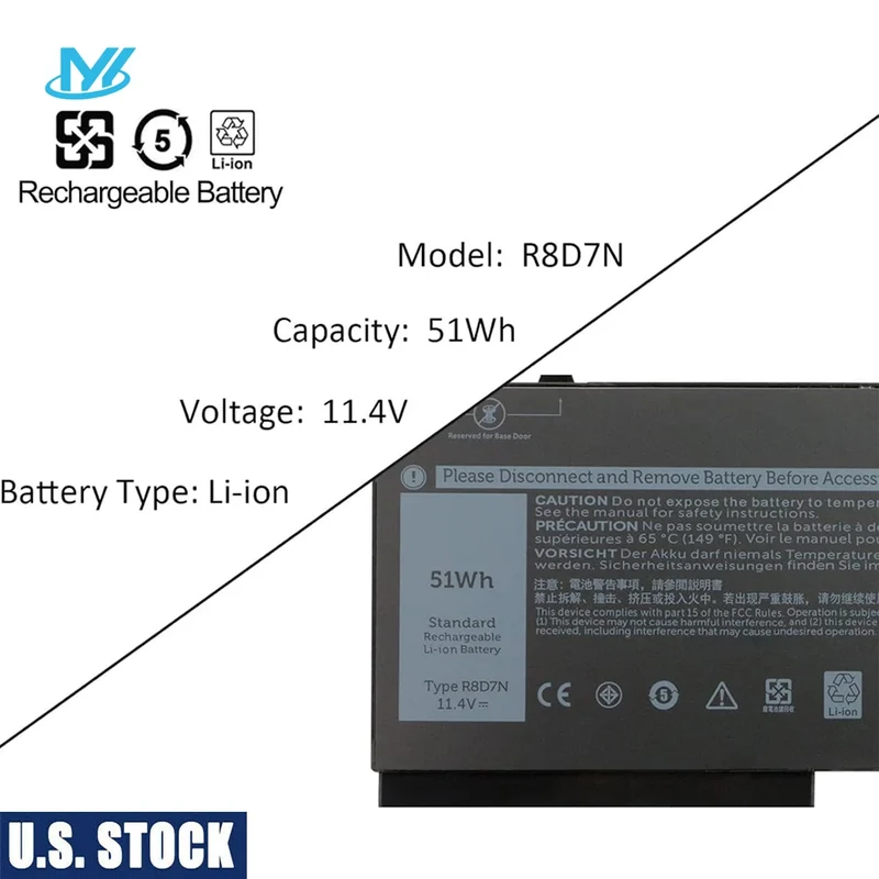 US Stock R8D7N Laptop Battery for Dell Precision 3540 M3550 Latitude 5400 5410 5500 5510 Inspiron 7590/7591/7791 2-in-1 Series