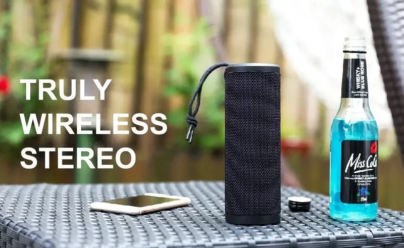 New Premium Hight Quality Wireless Speaker Fabric Mesh Portable Cylindrical Speaker Heavy Deep Bass Waterproof IPX4 with MIC