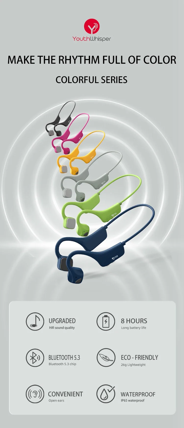 Customized Blue IPX4 V5.0 PC 8 Hour Wireless Ear Clip AI Earphones Headphones Headset for Waterproof Special