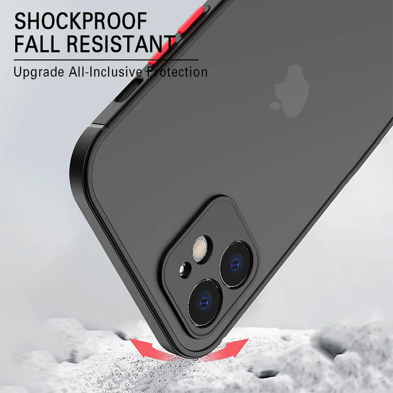 Luxury Shockproof Armor Matte Case For iPhone 11 12 13 Pro Max XR XS X 7 8 Plus SE Mini Silicone Bumper Clear Hard PC Cover