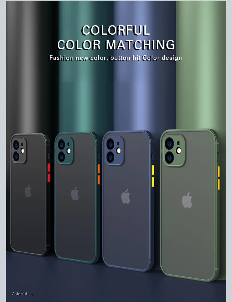 Luxury Shockproof Armor Matte Case For iPhone 11 12 13 Pro Max XR XS X 7 8 Plus SE Mini Silicone Bumper Clear Hard PC Cover