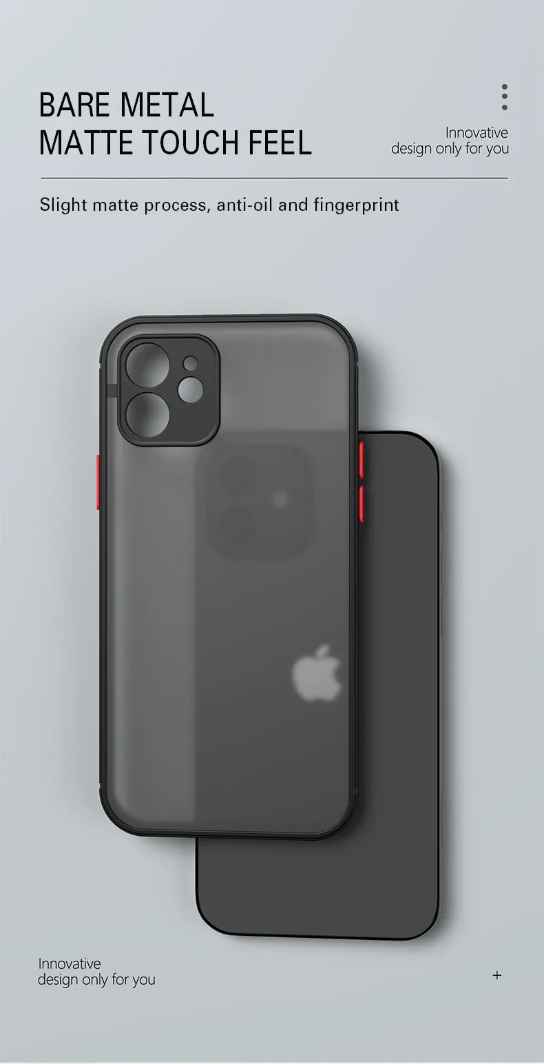 Luxury Shockproof Armor Matte Case For iPhone 11 12 13 Pro Max XR XS X 7 8 Plus SE Mini Silicone Bumper Clear Hard PC Cover