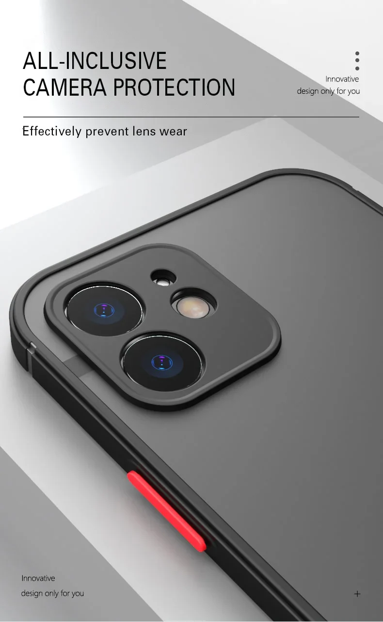 Luxury Shockproof Armor Matte Case For iPhone 11 12 13 Pro Max XR XS X 7 8 Plus SE Mini Silicone Bumper Clear Hard PC Cover
