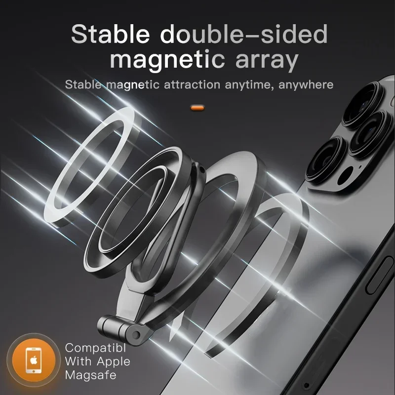 Double Sided Phone Stand Magnetic Phone Ring Holder Kickstand Magnet Grip for MagSafe iPhone 16 15 14 13 12 Pro Max Car Holder