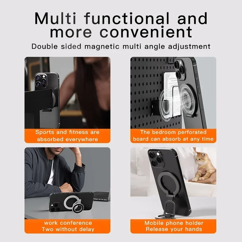 Double Sided Phone Stand Magnetic Phone Ring Holder Kickstand Magnet Grip for MagSafe iPhone 16 15 14 13 12 Pro Max Car Holder