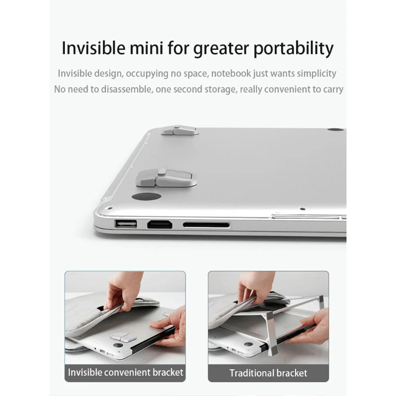 2pcs Foldable Laptop Stand Aluminium Alloy Non-slip Cooling Holder Invisible Universal Notebook Bracket for HP Dell Lenovo