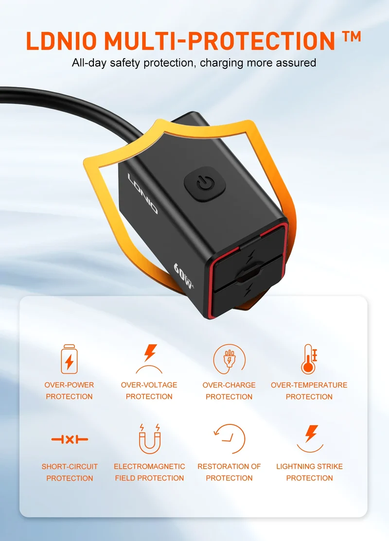 LDNIO Motorcycle USB C Fast Charger PD+QC3.0 60W Waterproof Socket Type C Cell Phone 12V/24V Vehicle-Mounted Charger Adapter