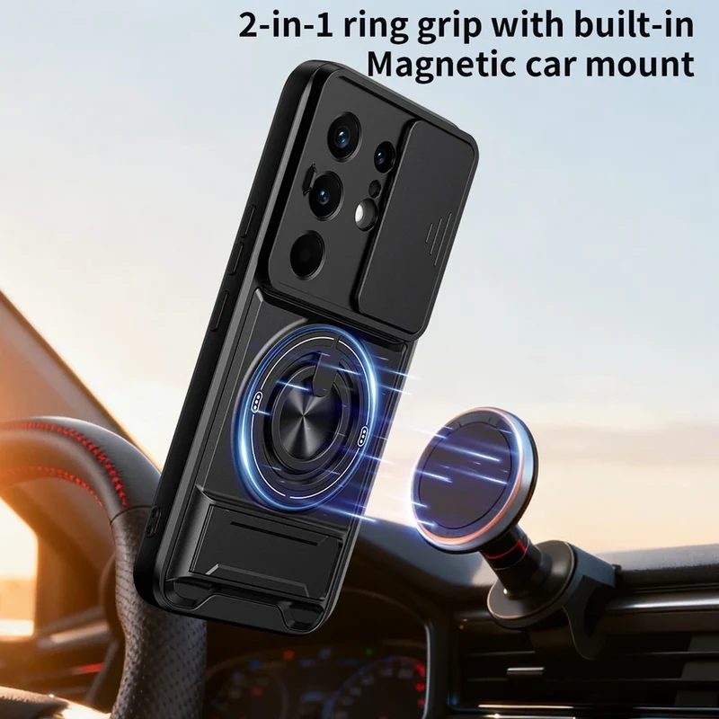 KEYSION Magnetic Phone Case for TECNO Camon 50 Pro 50 Ultra 5G Slide Camera Protection Upright Kickstand Ring Shockproof Cover