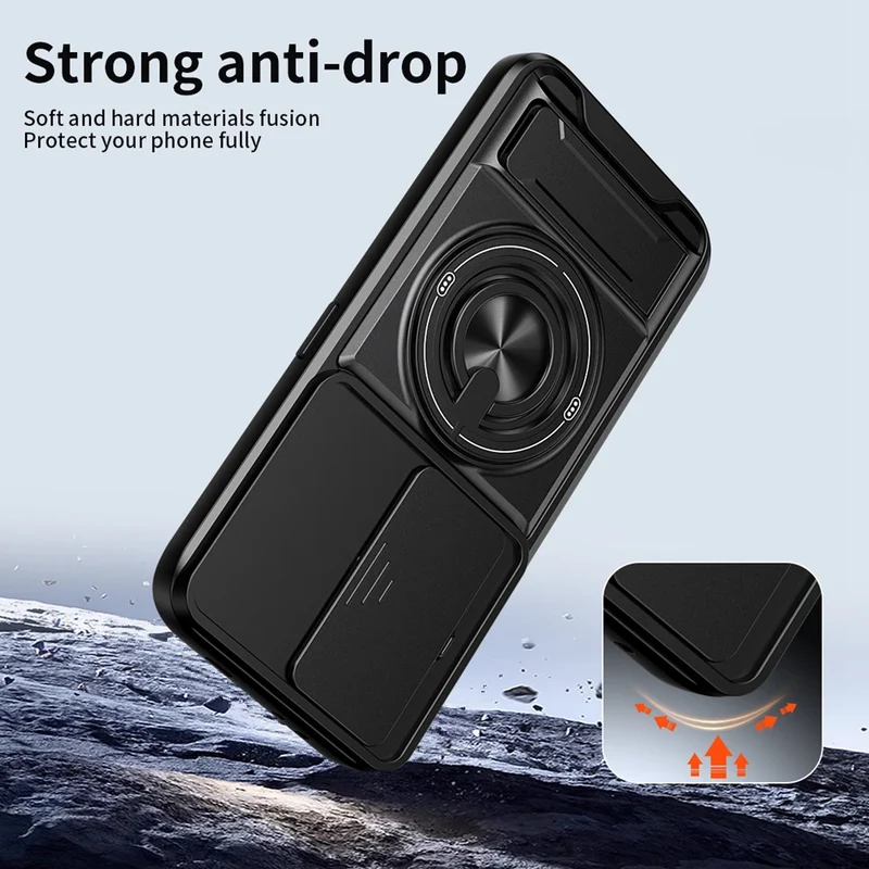 KEYSION Magnetic Phone Case for TECNO Camon 50 Pro 50 Ultra 5G Slide Camera Protection Upright Kickstand Ring Shockproof Cover