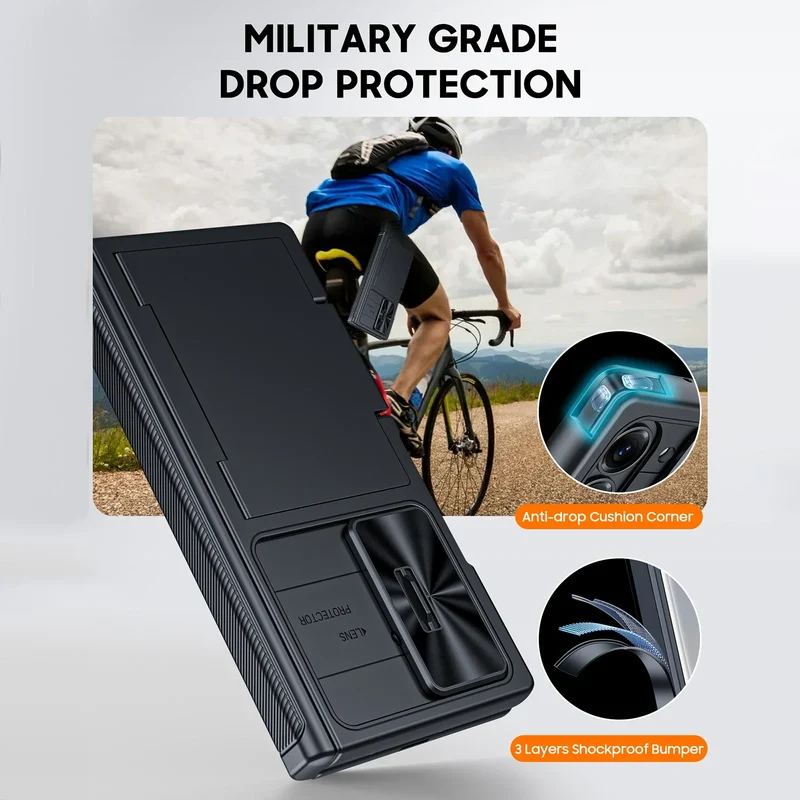 for Galaxy Z Fold 7 Case,RFID Wallet with Cards Holder,Hinge Cover,Camera Cover,Shockproof Silicone Protective Phone Case-Black