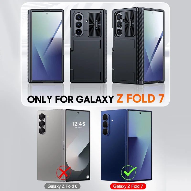 for Galaxy Z Fold 7 Case,RFID Wallet with Cards Holder,Hinge Cover,Camera Cover,Shockproof Silicone Protective Phone Case-Black