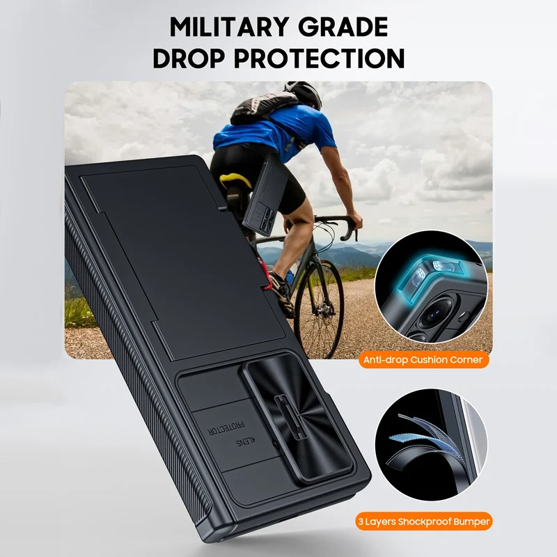 for Galaxy Z Fold 7 Case,RFID Wallet with Cards Holder,Hinge Cover,Camera Cover,Shockproof Silicone Protective Phone Case-Black