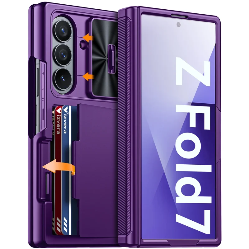 for Galaxy Z Fold 7 Case,RFID Wallet with Cards Holder,Hinge Cover,Camera Cover,Shockproof Silicone Protective Phone Case-Black