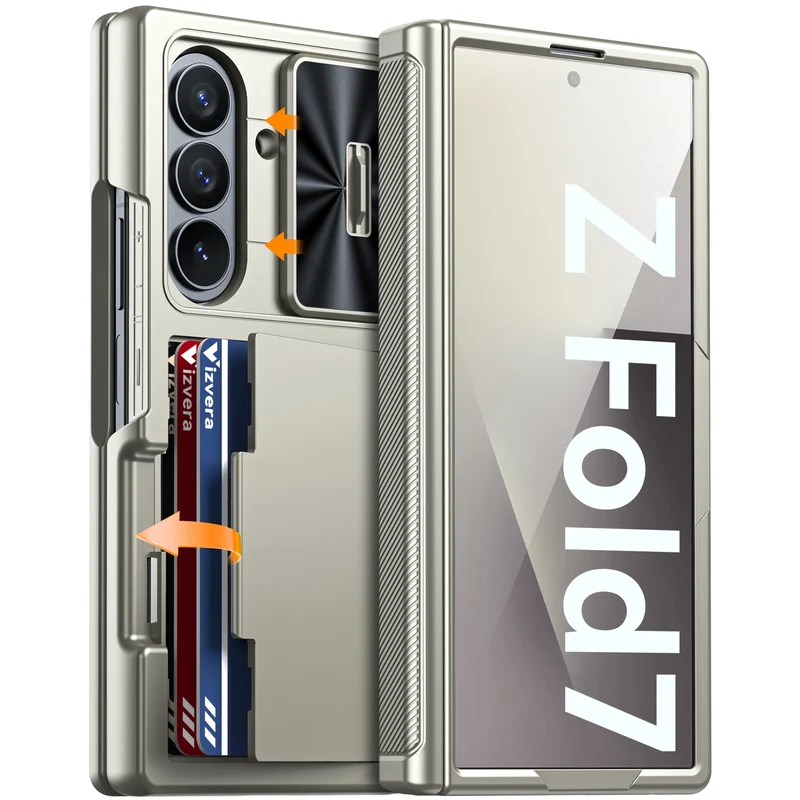 for Galaxy Z Fold 7 Case,RFID Wallet with Cards Holder,Hinge Cover,Camera Cover,Shockproof Silicone Protective Phone Case-Black