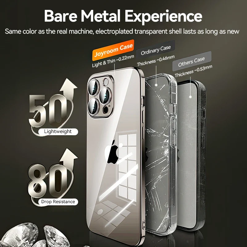 Joyroom Transparent Phone Case For iPhone 16 Pro Max Anti-Drop Phone Cover For iPhone 15 Pro Max Shockproof With Len Protection