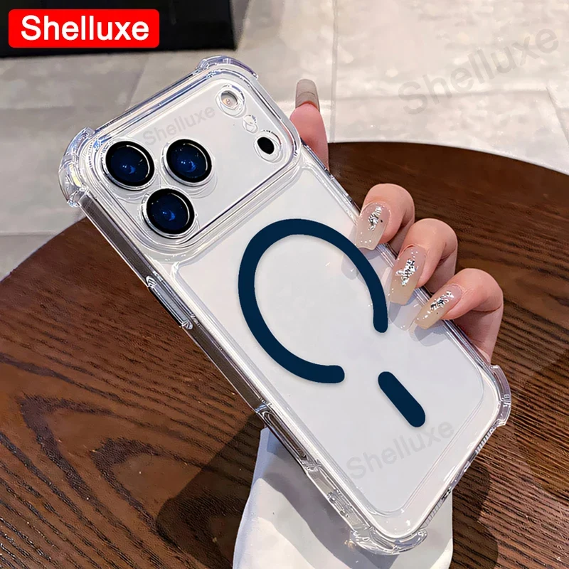 For iPhone17 ProMax Transparent Armour Magnetic Case Shelluxe For iPhone 17 Pro Max 17Air Cases Luxury Corners Protector Cover