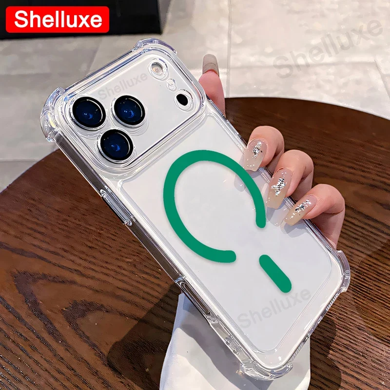 For iPhone17 ProMax Transparent Armour Magnetic Case Shelluxe For iPhone 17 Pro Max 17Air Cases Luxury Corners Protector Cover