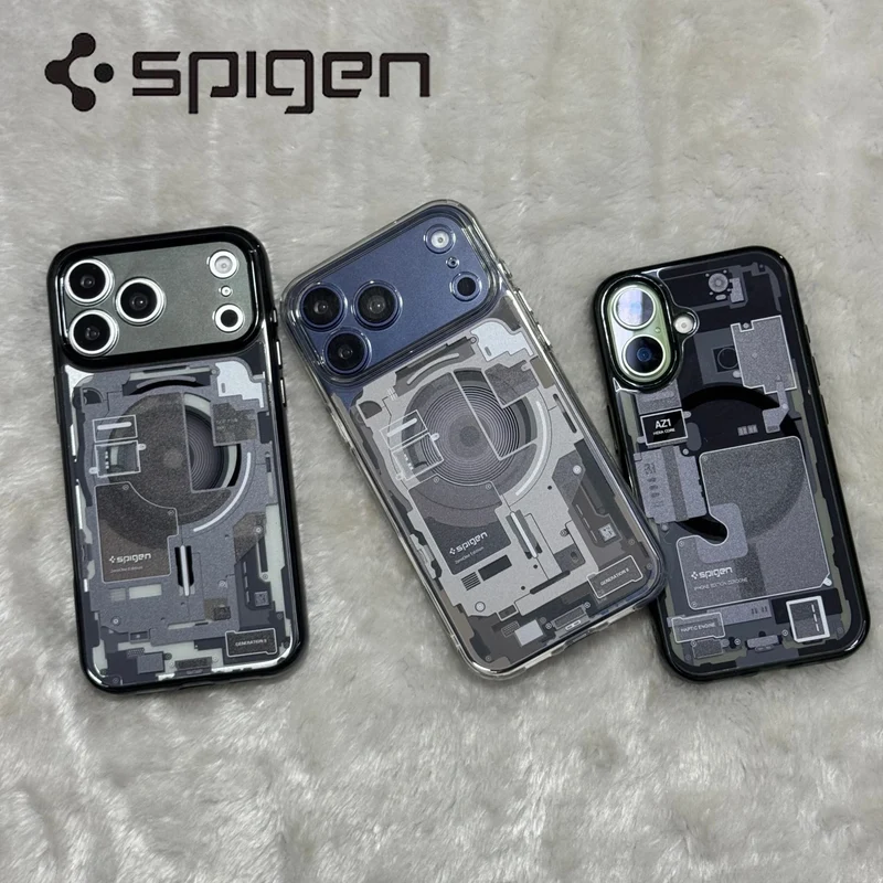 Original Spigen technology case for iPhone 17 Pro Max, magnetic phone case, transparent acrylic 17 Pro protective cover