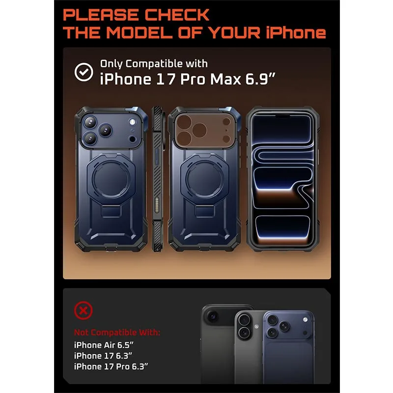 SUPCASE For iPhone 17 Pro Max Case with Camera Control Capture Button UB Grip Heavy Duty Rugged Magnetic Phone Case with Stand