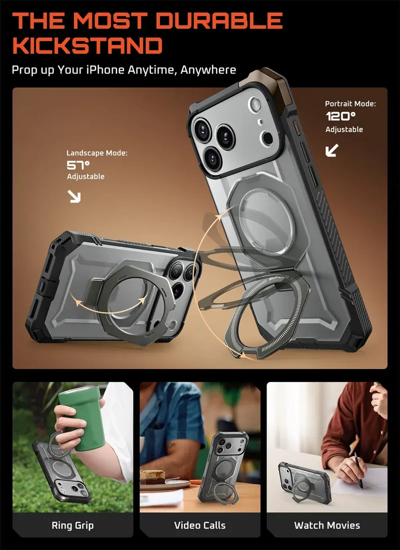 SUPCASE For iPhone 17 Pro Max Case with Camera Control Capture Button UB Grip Heavy Duty Rugged Magnetic Phone Case with Stand