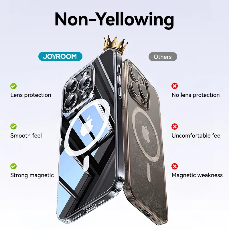 Joyroom Magnetic Case For iPhone 16 15 Pro Max Case Transparent Cover For iPhone 16 Wireless Charger Magnet Cover Anti Yellow
