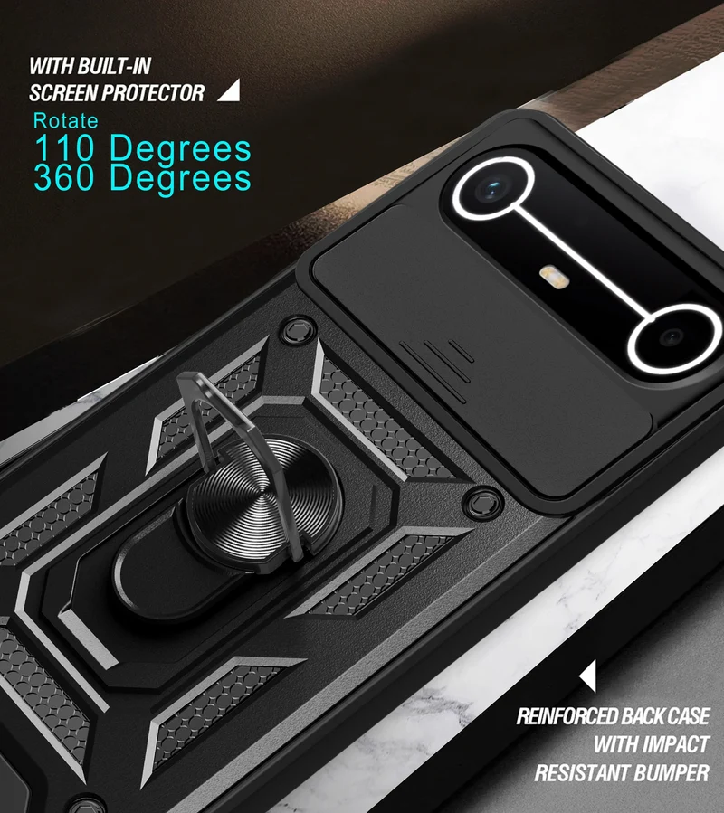 Slide Camera Cover for Tecno Spark Slim 4G Pova Slim 5G Case Ring Kickstand Holder Full Protective Shockproof Phone Capa Funda