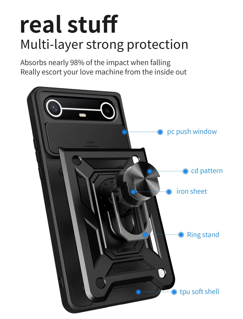 Slide Camera Cover for Tecno Spark Slim 4G Pova Slim 5G Case Ring Kickstand Holder Full Protective Shockproof Phone Capa Funda