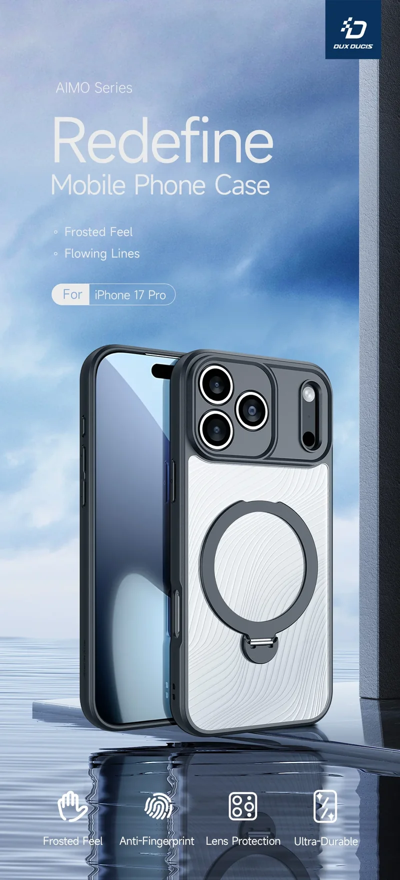 DUX DUCIS Magnetic Phone Case for iPhone 17 Pro Max & iPhone 17 Air Back Stand Cover with Transparent Flowing Lines Design
