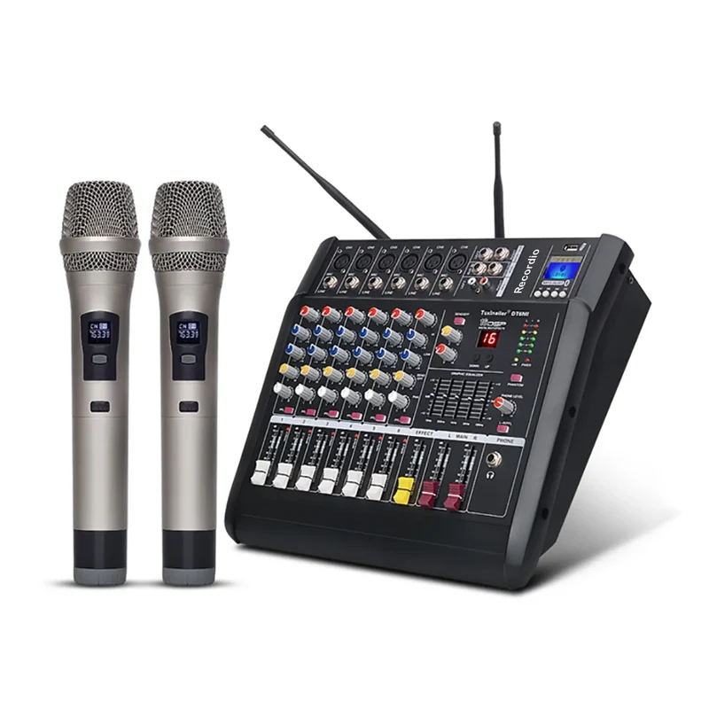 GAX-602W Professional Dj Audio Mixer Amplifier Mixer Wireless Microphone for Family Party Stage KTV