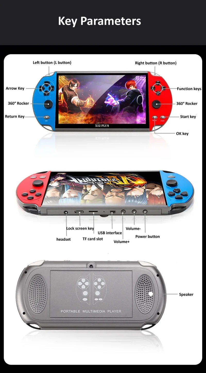 X12 Plus 7 Inch Handheld Video Game Console Retro Games 2500mAh Portable Gaming Player Consola De Videojuegos Wiisun