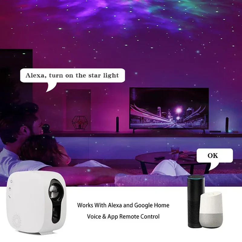 Yinzam AI Voice Control Music Ocean Aurora Starry Ocean Projector, LED Laser Night Light With Smartphone APP WiFi Alexa Control