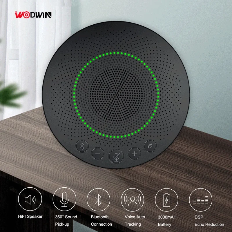 Portable Wireless USB Conference Speakerphone with 360 Voice Pickup Microphone Video Conference System for Medium-sized Rooms