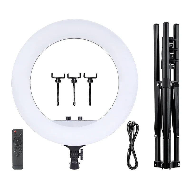 FOSOTO Photographic Ringlight with 3 Phone Holders Selfie Led Ring Fill Light with Tripod Stand Led Ring Light 18inch