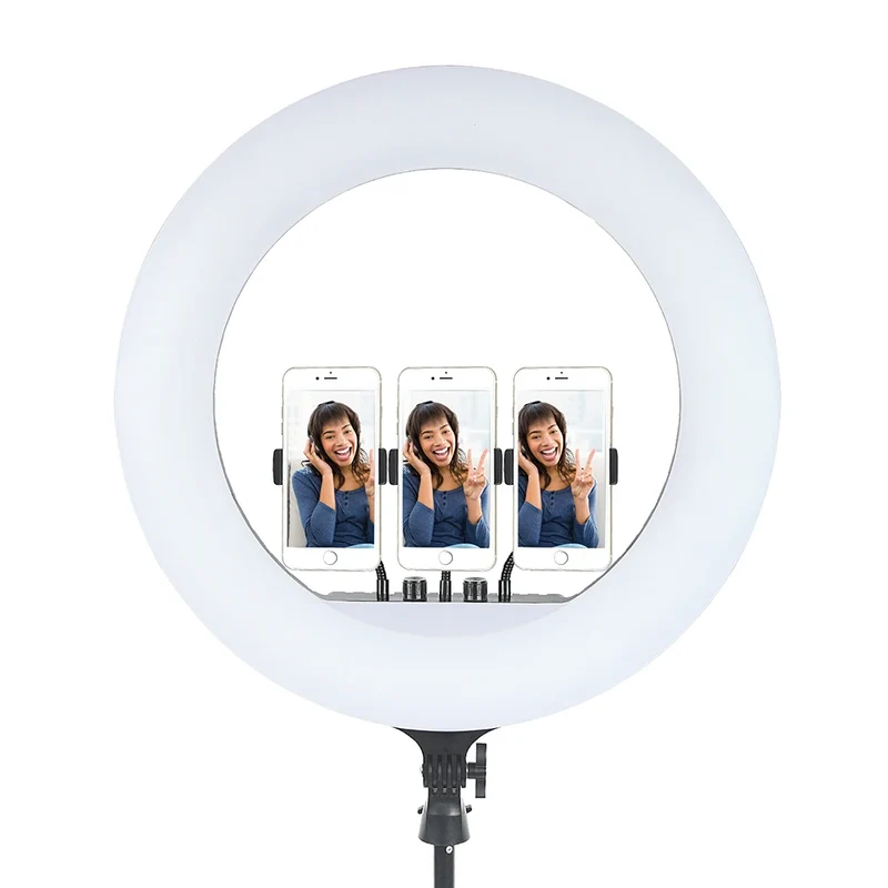 FOSOTO Photographic Ringlight with 3 Phone Holders Selfie Led Ring Fill Light with Tripod Stand Led Ring Light 18inch