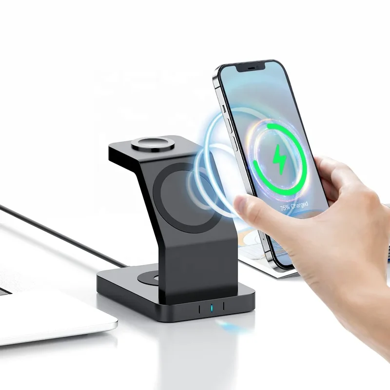 3 in 1 Magnetic Wireless Fast Charging Stand with QC3.0 for iPhone 12-17 Type-C for Earphone/IWatch