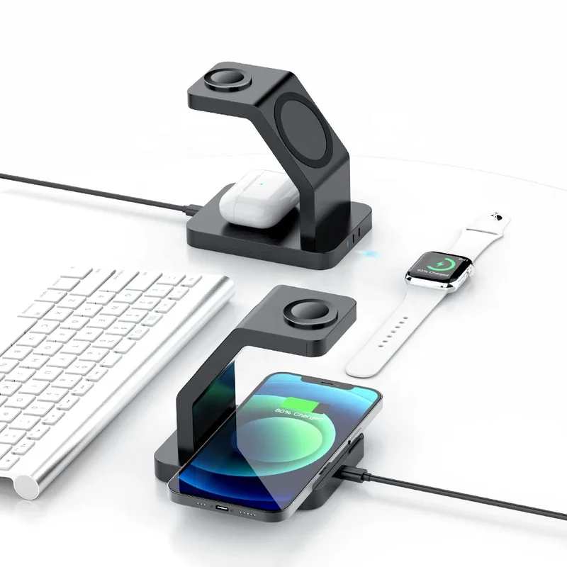 3 in 1 Magnetic Wireless Fast Charging Stand with QC3.0 for iPhone 12-17 Type-C for Earphone/IWatch
