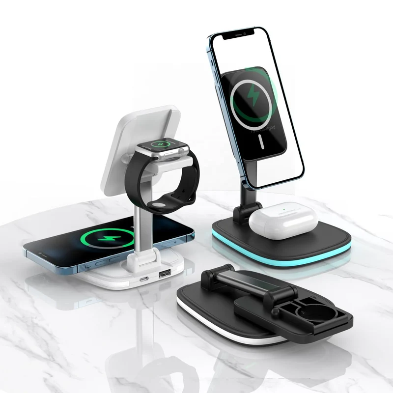 Portable Charger Magnetic Wireless 3 in 1 Charger Stand Fast Charging Cell Phone Holder Multi-function Wireless Charger
