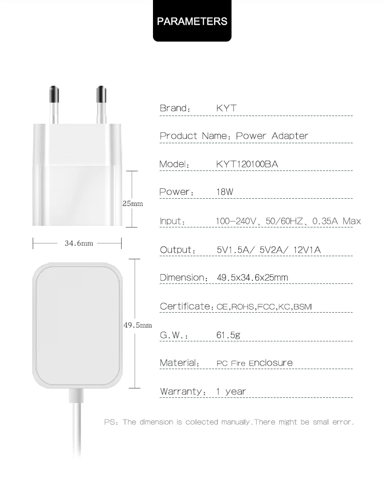 Smart 6V 2A AC/DC Adapter 10W Electric Fireproof Power Charger Phone EU US Sockets Featuring OTP OVP Protections