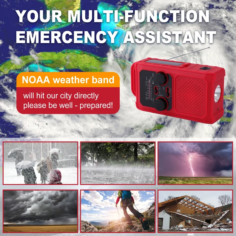 Solar Crank Portable Radio AM FM NOAA Weather Radio with 5000mAh Power Bank Flashlight & Reading Lamp