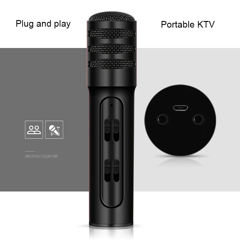 FREE Sample Professional BGN-C7 Dual Mobile Phone Karaoke Live Singing Microphone Built-in Sound Card Condenser Microphones