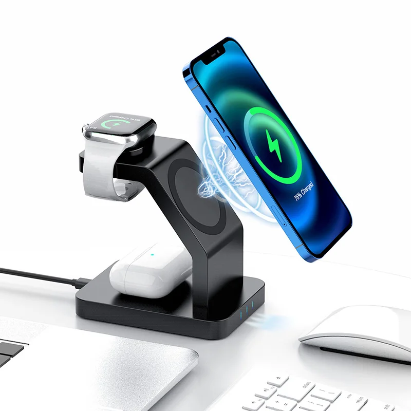 Latest Innovative Multi-functional 3-in-1 Magnetic Wireless Charger with PD 3.0 and 30W Fast Charging for Mobile Phone