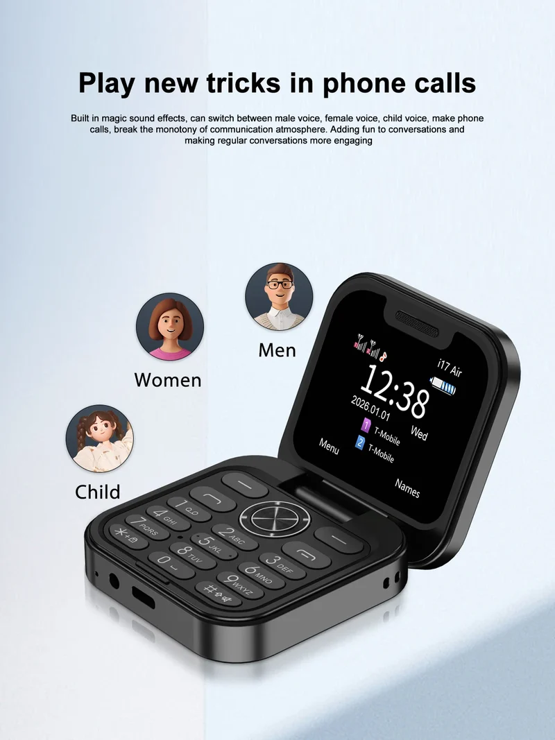 SERVO i17 AIR Mini Foldable Mobile Phone 2G GSM 1.77" Display Magic Voice Speed Dial FM Radio 2 SIM Card Small Square Cellphones