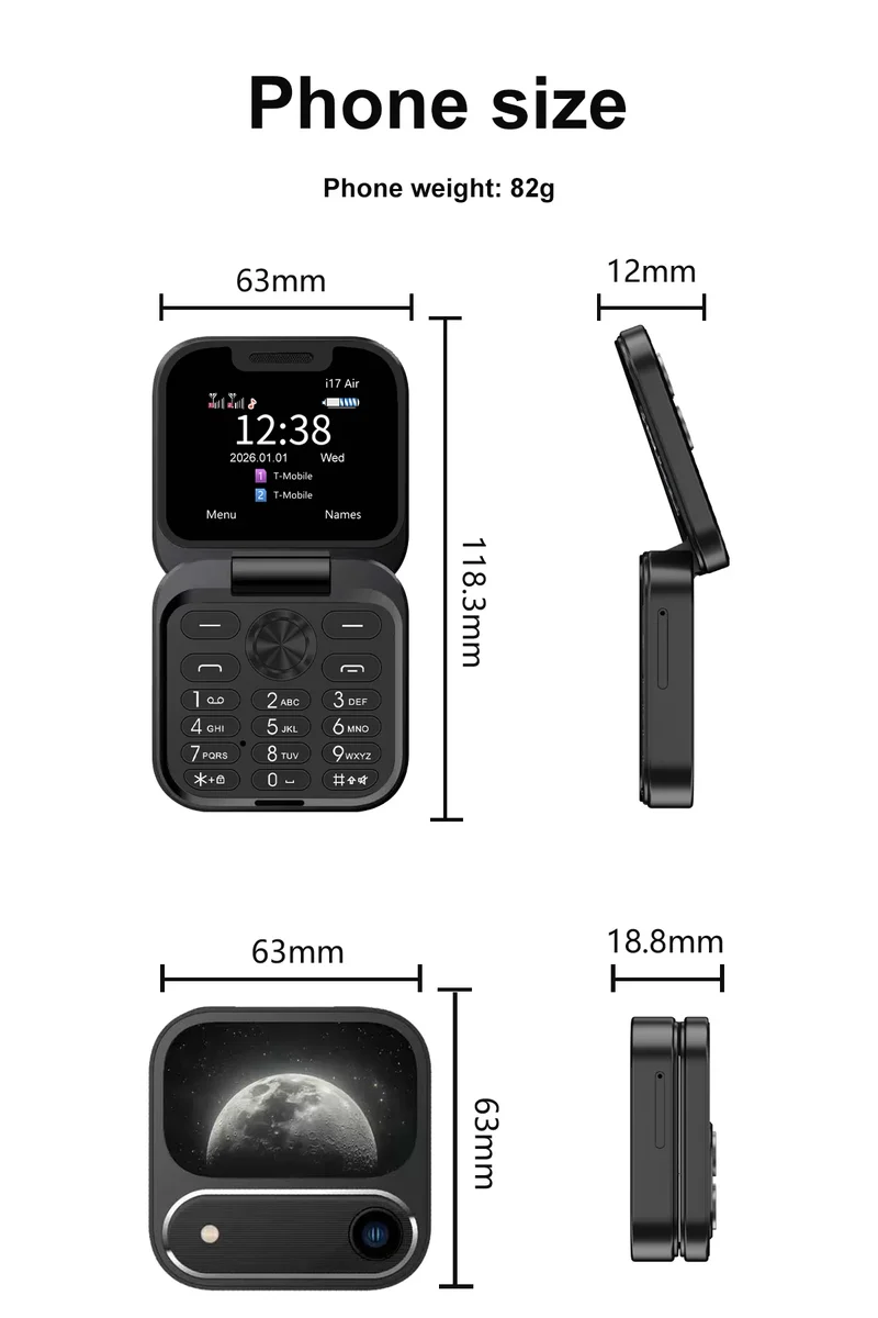 SERVO i17 AIR Mini Foldable Mobile Phone 2G GSM 1.77" Display Magic Voice Speed Dial FM Radio 2 SIM Card Small Square Cellphones