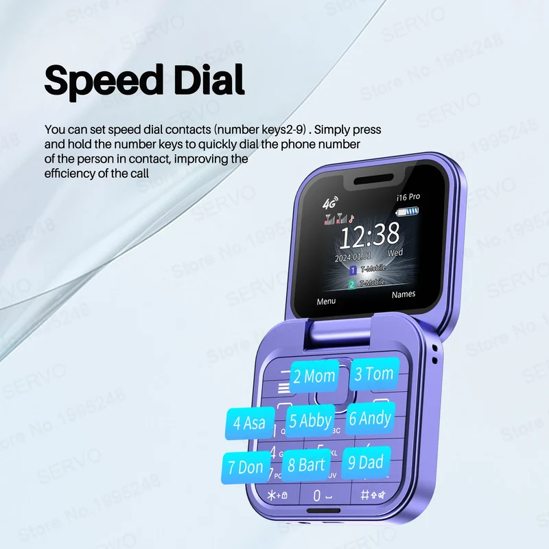 SERVO i16 PRO 4G LTE Mini Flip Mobile Phone Dual SIM Standby Call Recording Speed Dial FM Radio 1.77" Screen Foldable Cellphones